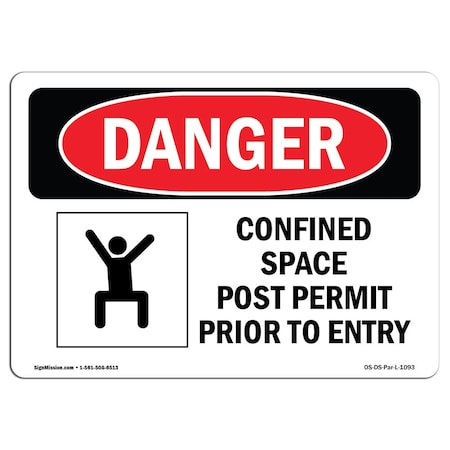 Signmission OSHA, Confined Space Post Permit Prior To Entry, 5in X 3.5in, 10PK, 5" W, 3.5" H, Landscape, PK10 OS-DS-D-35-L-1093-10PK